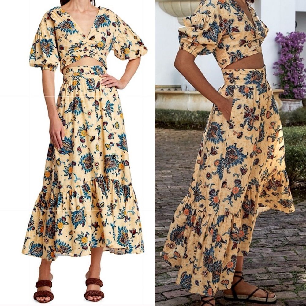 ALC Rylan Top Lucie Floral Maxi Skirt Set Size 12 Apricot Two Piece Designer